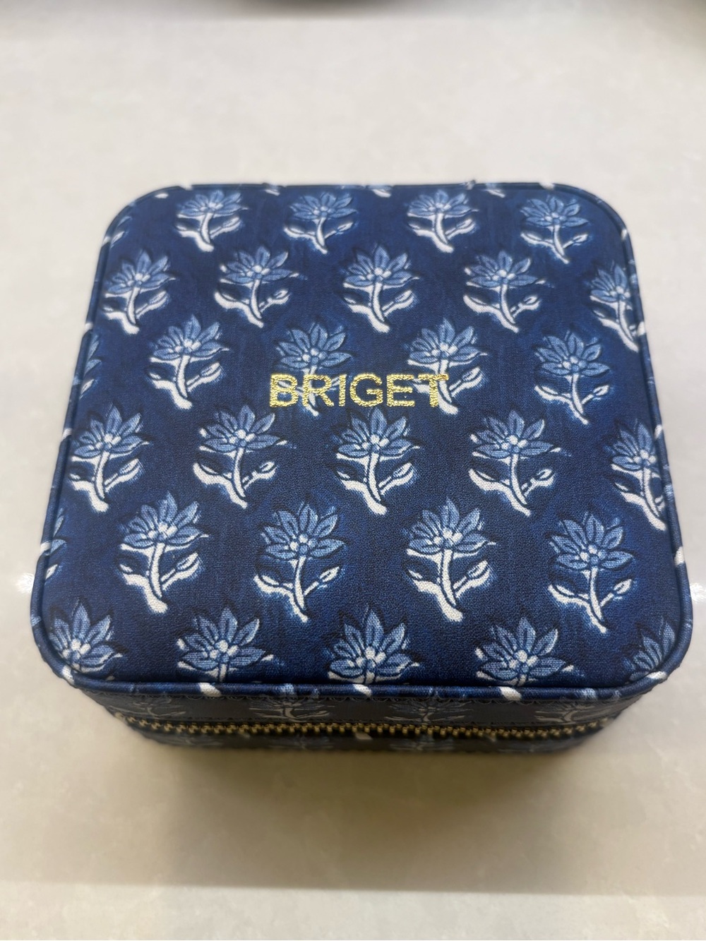 Mark & Graham Navy and Cream Travel Jewelry Case with Mirror